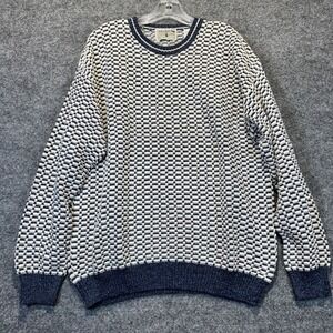 New Segreto Sweater Men Large Navy Blue Cream Textured Knit Italy Vintage Preppy
